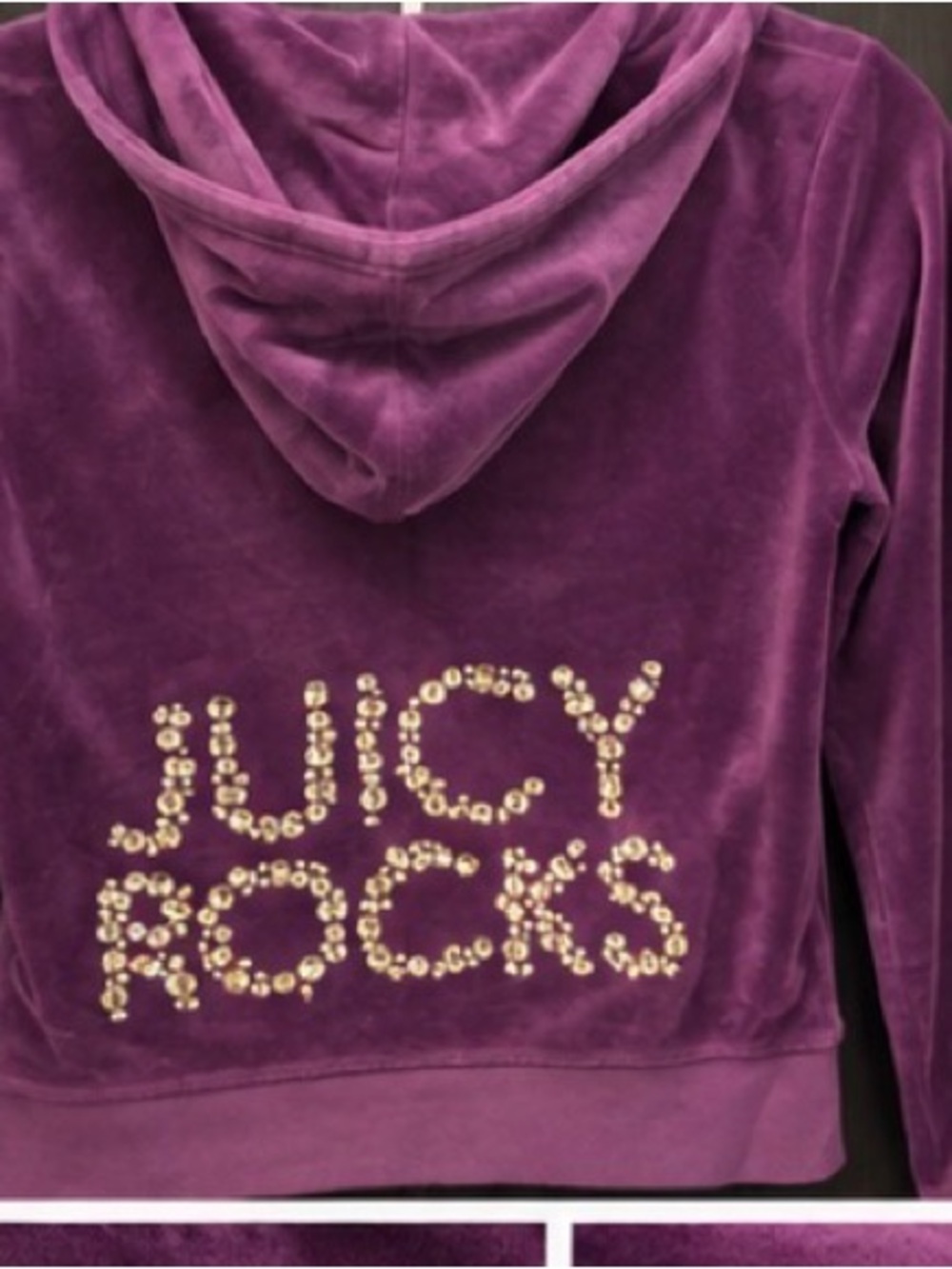 Juicy Couture Purple Velour Hoodie with Gold Embellished Logo